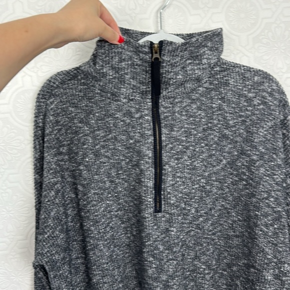 Anthropologie Saturday Sunday Oversized Quarter Zip Sweatshirt Marled Grey Gym - Picture 5 of 10